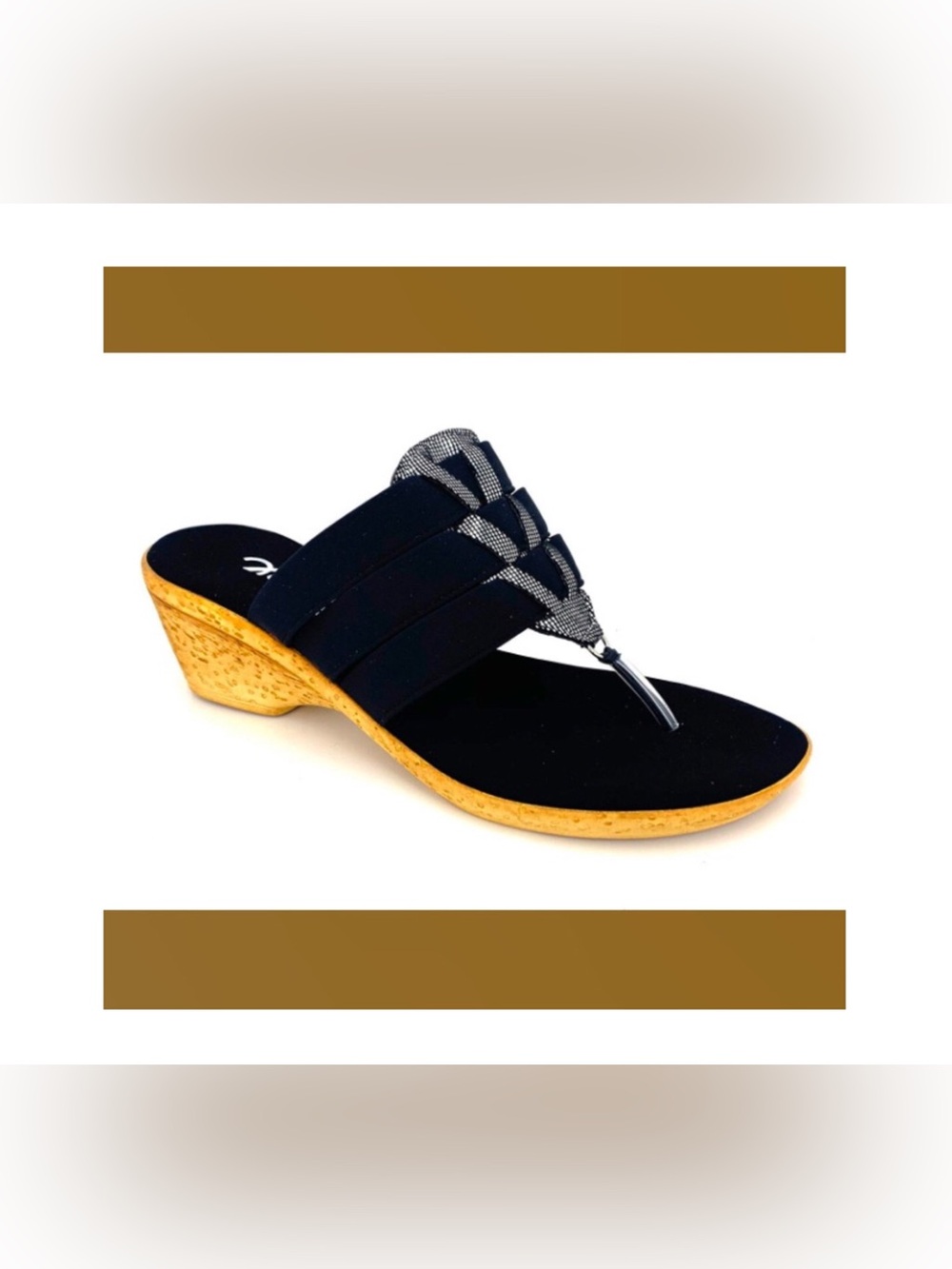 Onex Black Wedge Thong Sandal with Cork-Effect Heel style Shana size 6 NEW